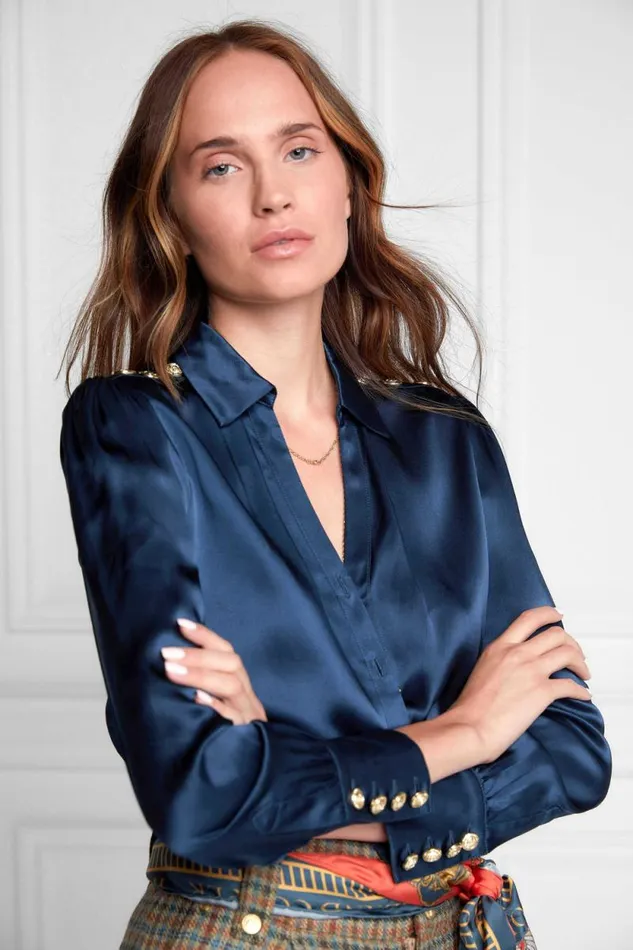Women Silk VNeck Blouse Petrol Blue Holland Cooper Shirts and Blouses