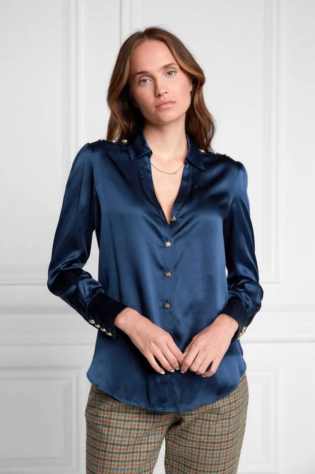 Women Silk VNeck Blouse Petrol Blue Holland Cooper Shirts and Blouses