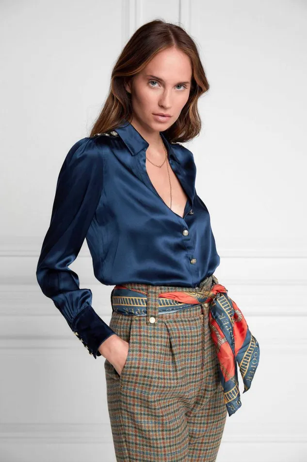 Women Silk VNeck Blouse Petrol Blue Holland Cooper Shirts and Blouses
