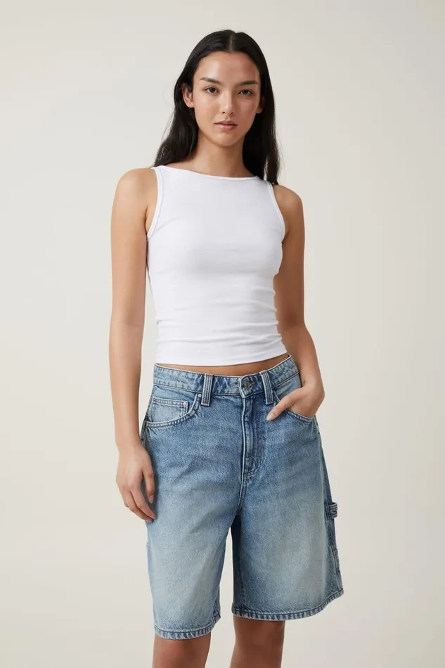 Women Skirts and Shorts Cotton On Super Baggy Carpenter Denim Jort Lake Blue