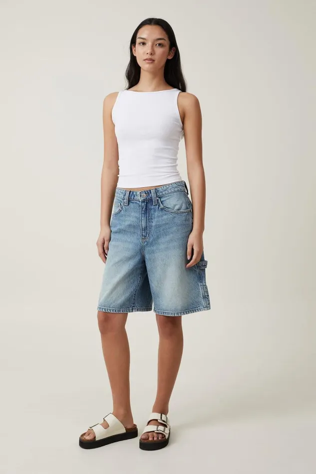 Women Skirts and Shorts Cotton On Super Baggy Carpenter Denim Jort Lake Blue