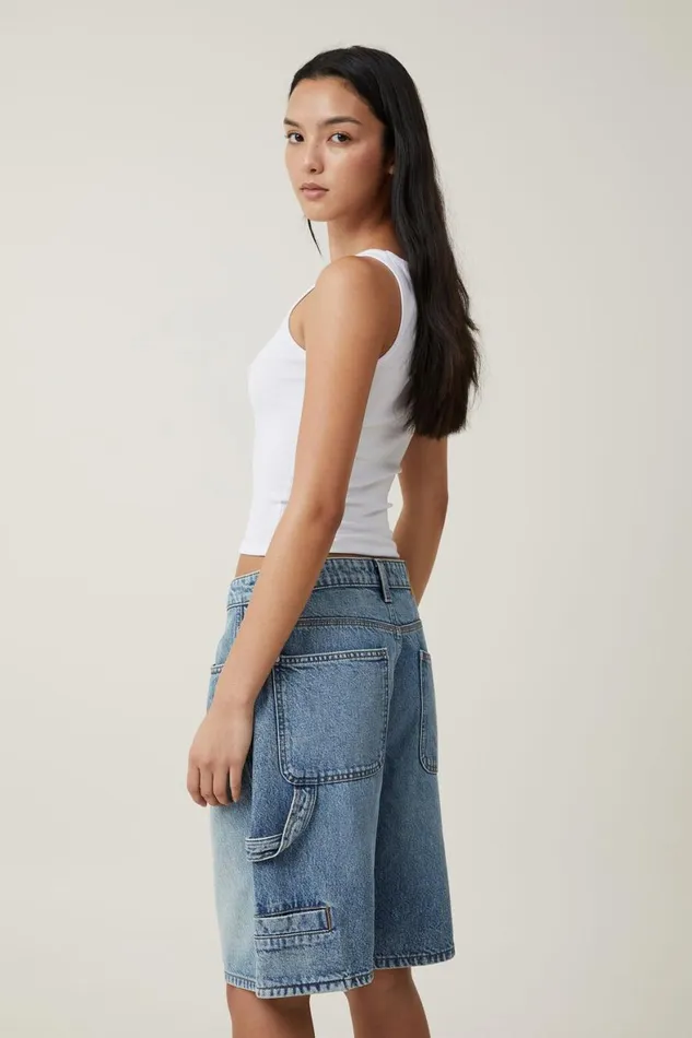 Women Skirts and Shorts Cotton On Super Baggy Carpenter Denim Jort Lake Blue