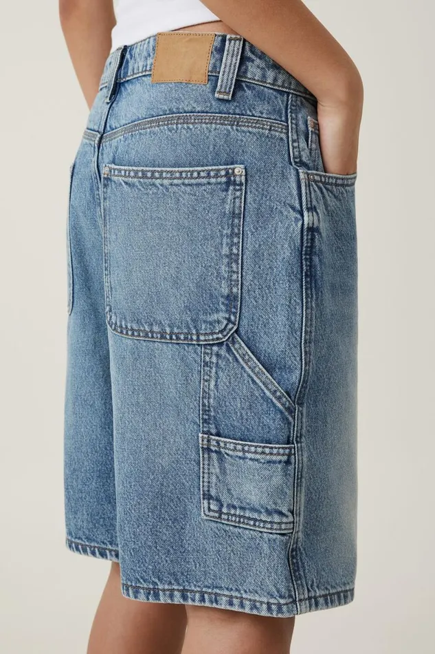 Women Skirts and Shorts Cotton On Super Baggy Carpenter Denim Jort Lake Blue