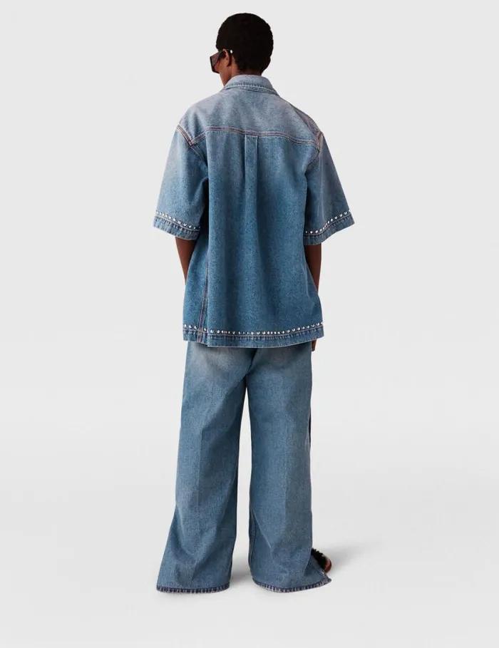 Women Studded ShortSleeve Denim Shirt Classic Wash Blue Denim Stella McCartney Shirts And Tops Women Studded ShortSleeve Denim Shirt Classic Wash Blue Denim Stella McCartney Shirts And Tops
