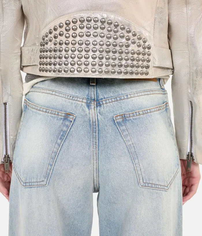 Women Studded Silver Leather Jacket THE KOOPLES Coats and Jackets