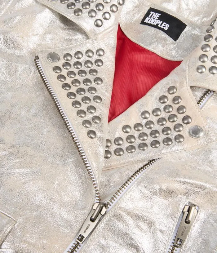Women Studded Silver Leather Jacket THE KOOPLES Coats and Jackets