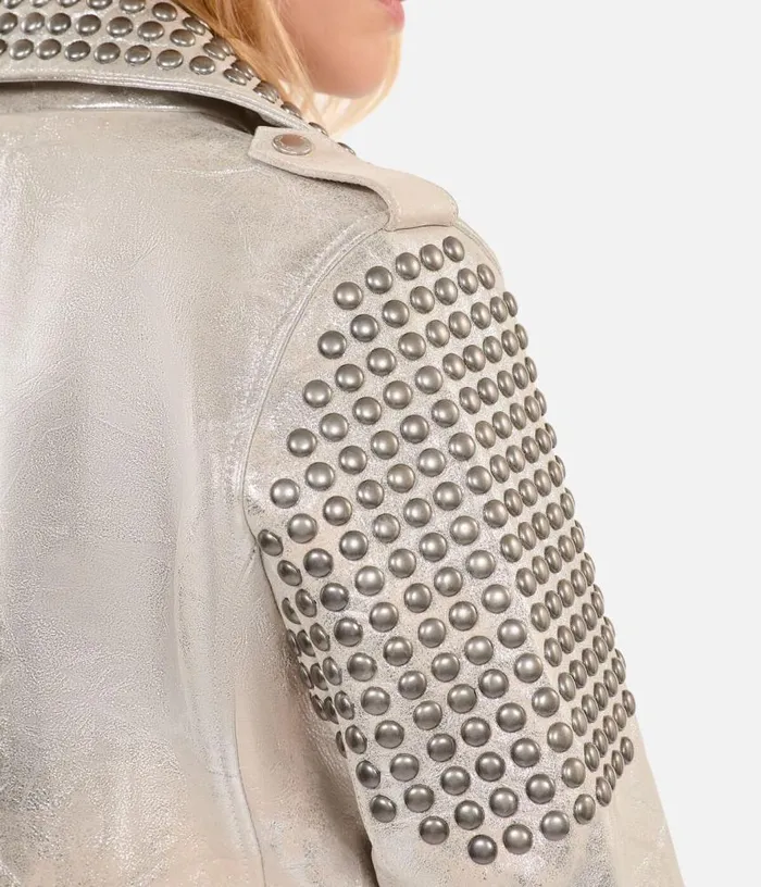Women Studded Silver Leather Jacket THE KOOPLES Coats and Jackets
