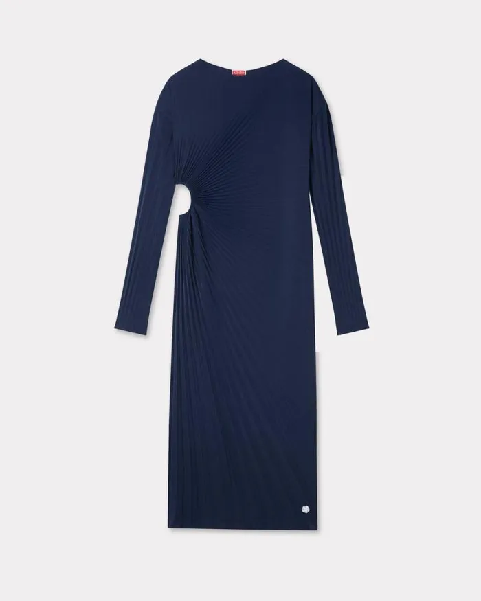 Women Sunray Pleats Long Dress Blue Black Kenzo Dresses And Skirts