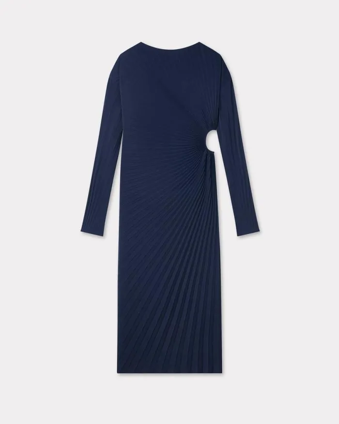 Women Sunray Pleats Long Dress Blue Black Kenzo Dresses And Skirts