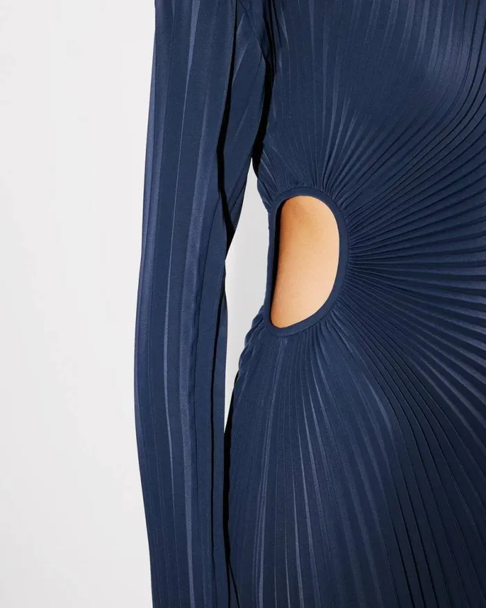 Women Sunray Pleats Long Dress Blue Black Kenzo Dresses And Skirts