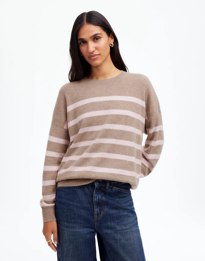Women Sweaters Madewell Cashmere Relaxed Crewneck Sweater Hthr Mink Stripe