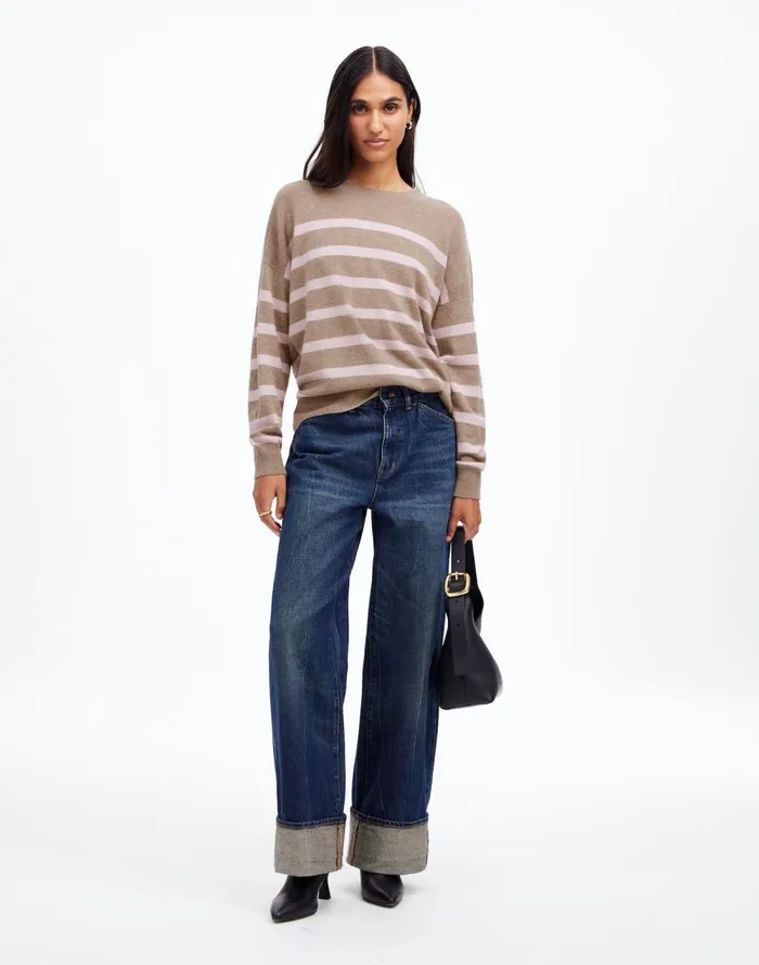 Women Sweaters Madewell Cashmere Relaxed Crewneck Sweater Hthr Mink Stripe