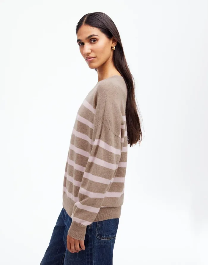 Women Sweaters Madewell Cashmere Relaxed Crewneck Sweater Hthr Mink Stripe