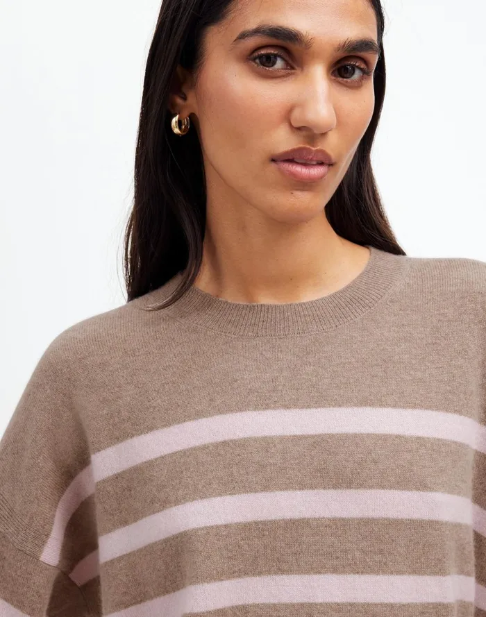 Women Sweaters Madewell Cashmere Relaxed Crewneck Sweater Hthr Mink Stripe