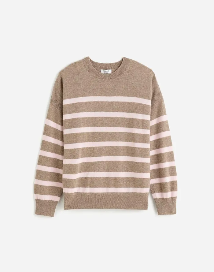 Women Sweaters Madewell Cashmere Relaxed Crewneck Sweater Hthr Mink Stripe