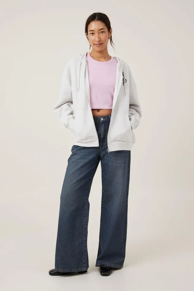 Women Sweats and Hoodies Cotton On Black Pink Zip Through Lcn Br Black Pink Born Pink Vintage White