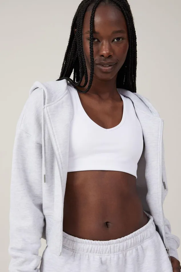 Women Sweats and Hoodies Cotton On Plush Essential Cropped Zip Through Cloudy Grey Marle