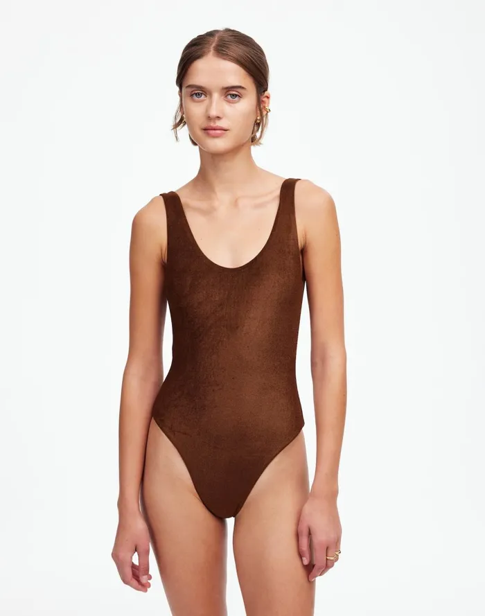 Women Swim Madewell Jade Swim Evolve Contour OnePiece Swimsuit Espresso