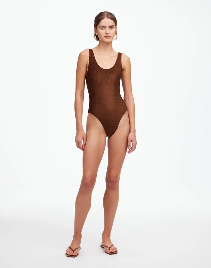Women Swim Madewell Jade Swim Evolve Contour OnePiece Swimsuit Espresso