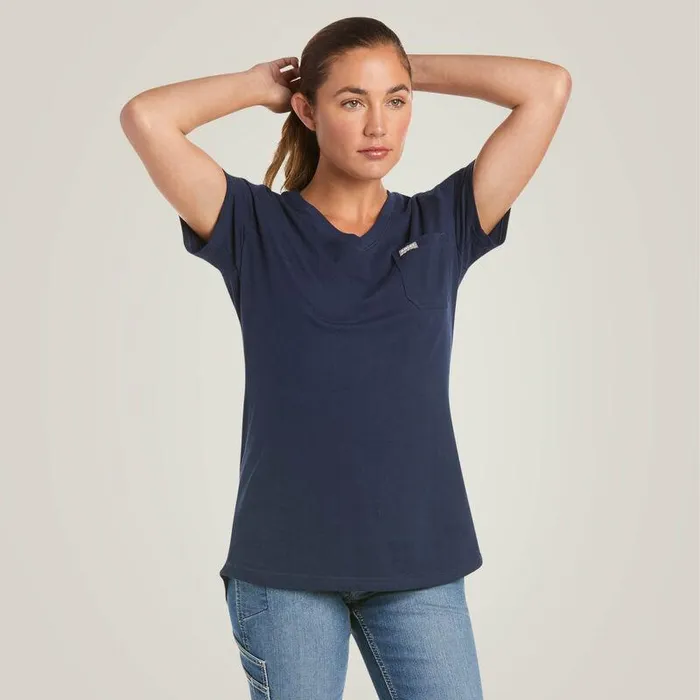 Women TShirts and Tops Ariat Rebar Cotton Strong VNeck TShirt Navy