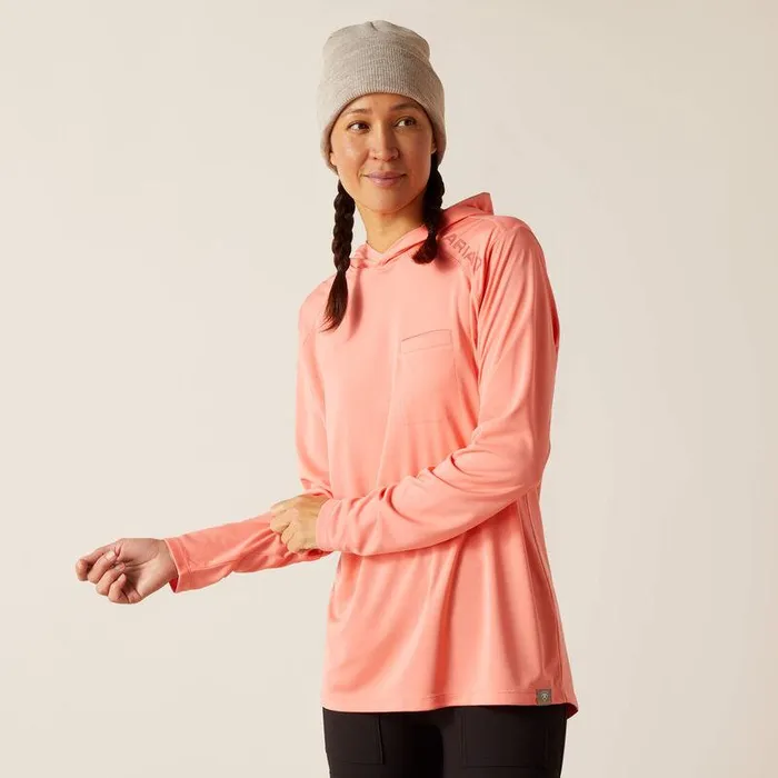 Women TShirts and Tops Ariat Rebar Sunblocker Hooded TShirt Shell Pink