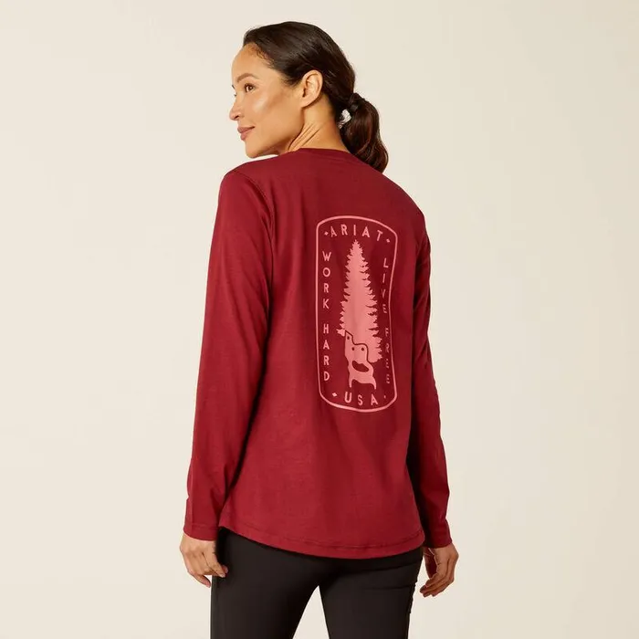 Women TShirts and Tops Ariat Rebar Workman Tree Saw TShirt Cabernet