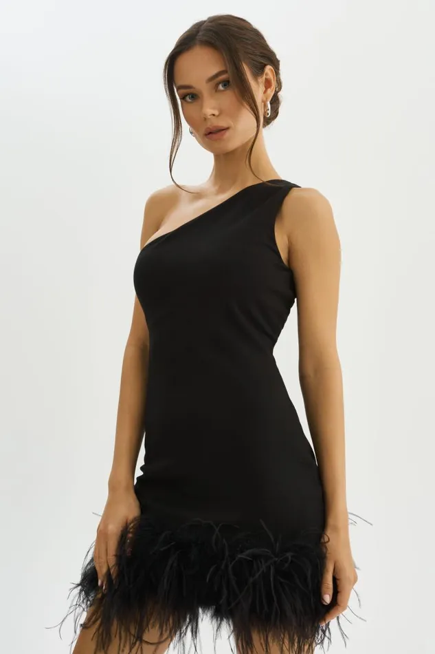 Women TAFIA One Shoulder Mini Dress Black LAMARQUE Dresses Women TAFIA One Shoulder Mini Dress Black LAMARQUE Dresses