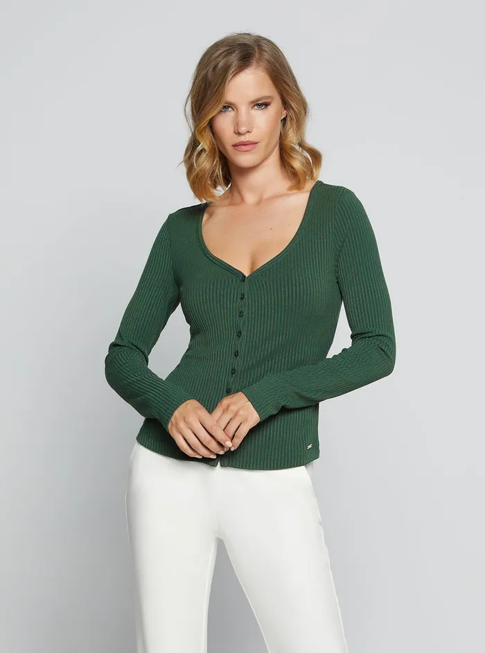 Women Tees and Tanks GUESS Eco Green Raylynn Rib Henley Top