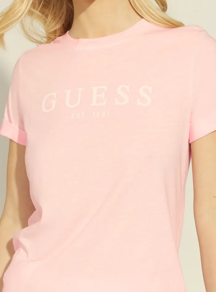 Women Tees and Tanks GUESS Eco Pretty In Pink Short Sleeve 1981 Rolled Cuff Tshirt Women Tees and Tanks GUESS Eco Pretty In Pink Short Sleeve 1981 Rolled Cuff Tshirt