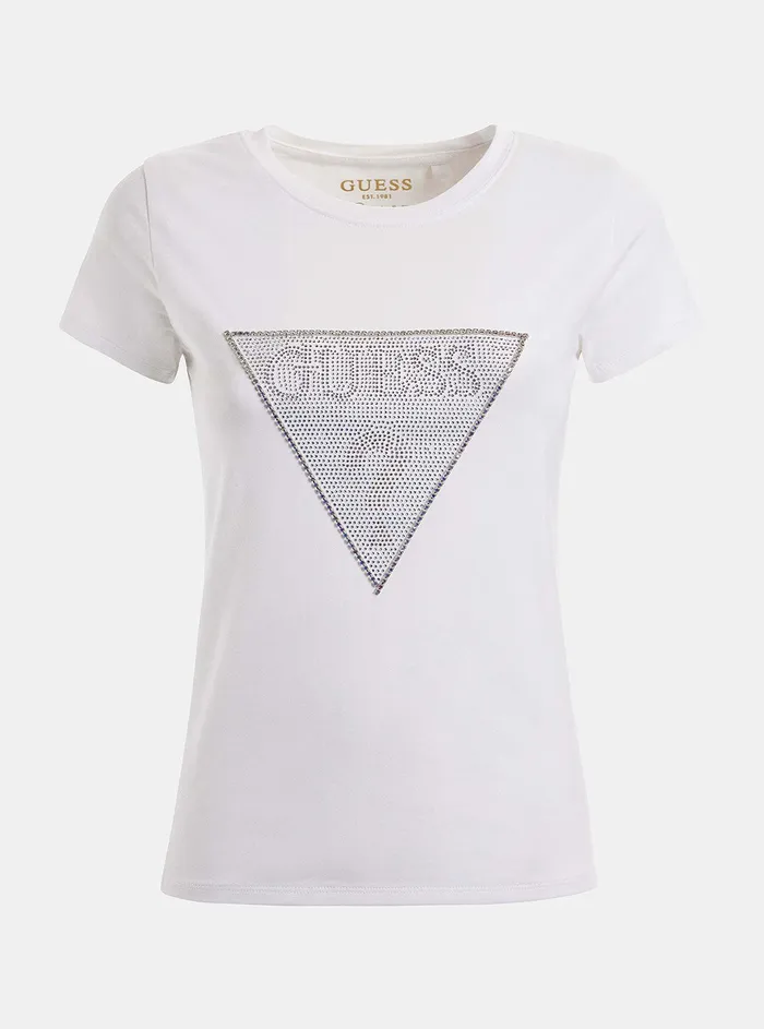 Women Tees and Tanks GUESS Eco White Crystal Logo Tshirt