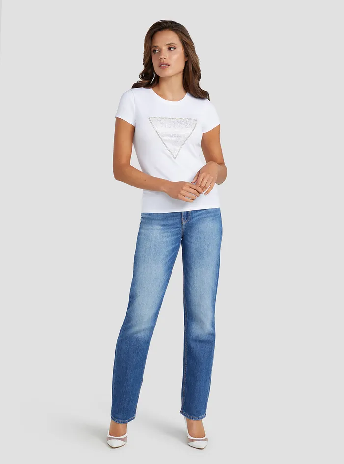 Women Tees and Tanks GUESS Eco White Crystal Logo Tshirt
