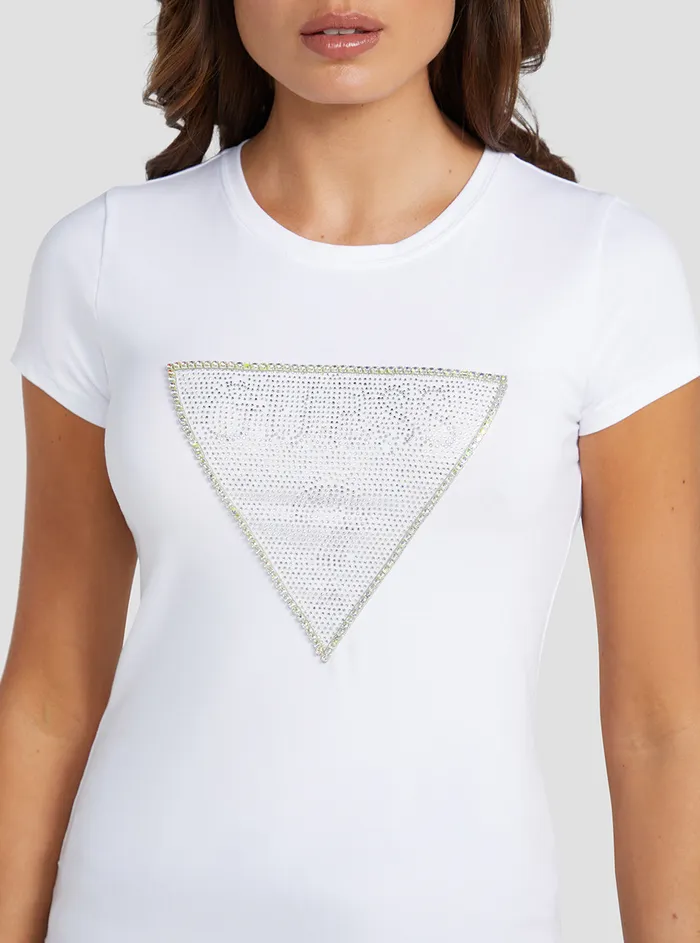 Women Tees and Tanks GUESS Eco White Crystal Logo Tshirt