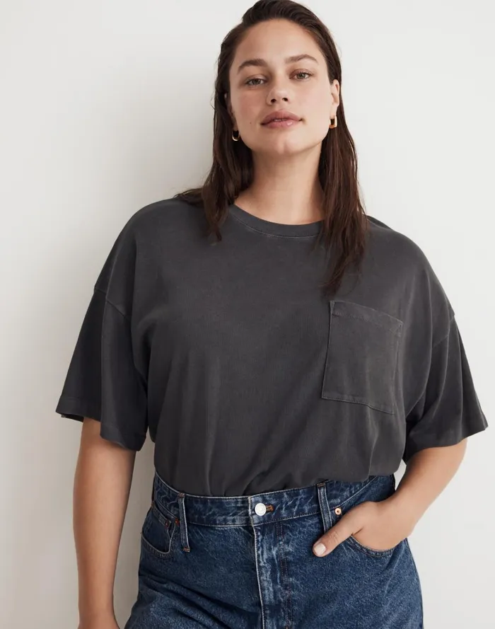 Women Tees Madewell GarmentDyed Oversized Pocket Tee Black Coal
