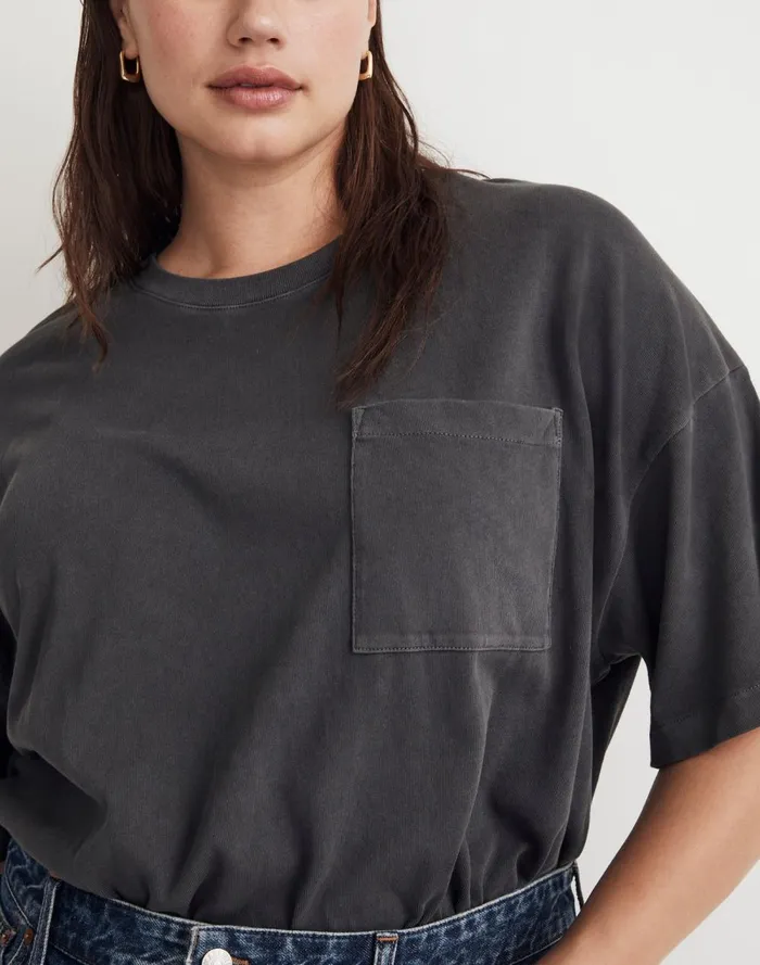 Women Tees Madewell GarmentDyed Oversized Pocket Tee Black Coal