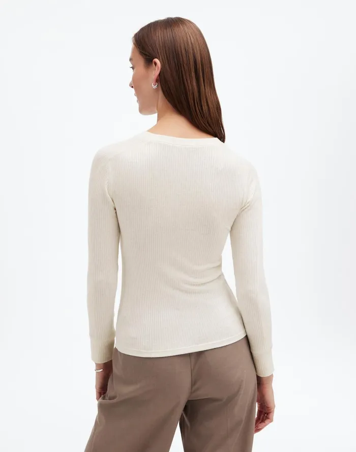Women Tees Madewell Ribbed Crewneck LongSleeve Tee Hthr Cream