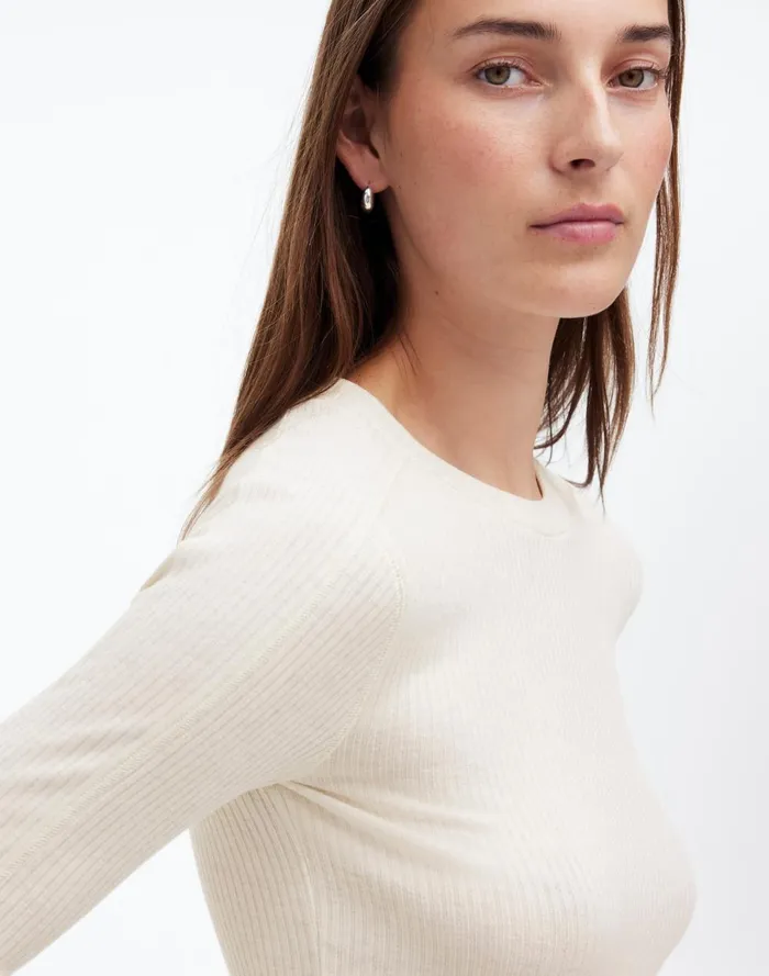Women Tees Madewell Ribbed Crewneck LongSleeve Tee Hthr Cream