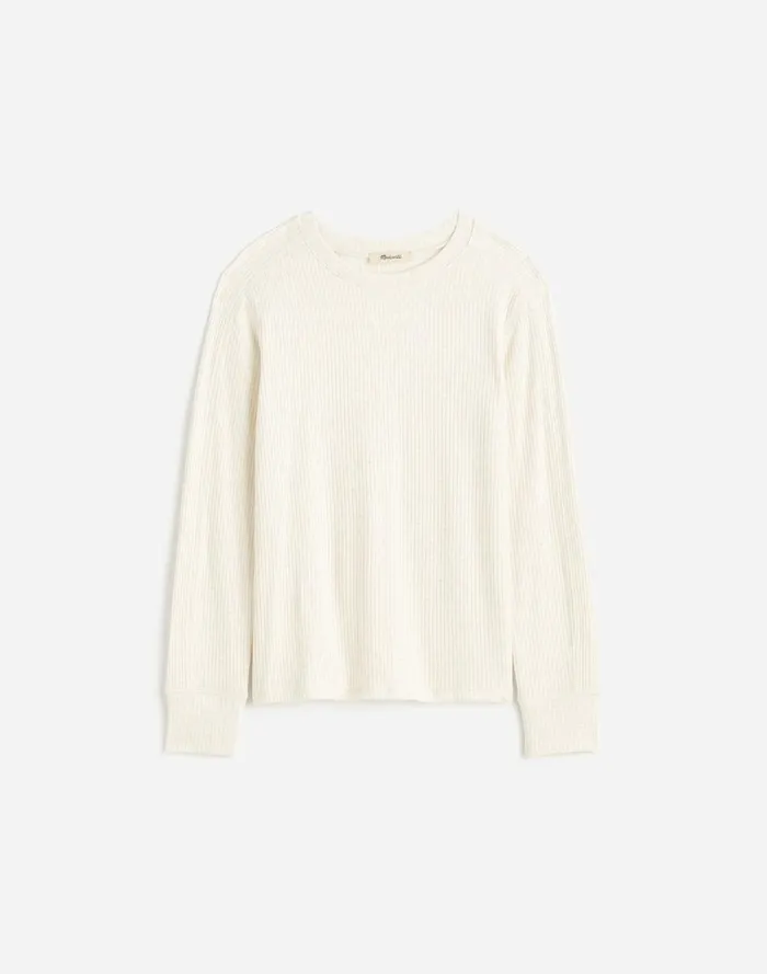 Women Tees Madewell Ribbed Crewneck LongSleeve Tee Hthr Cream