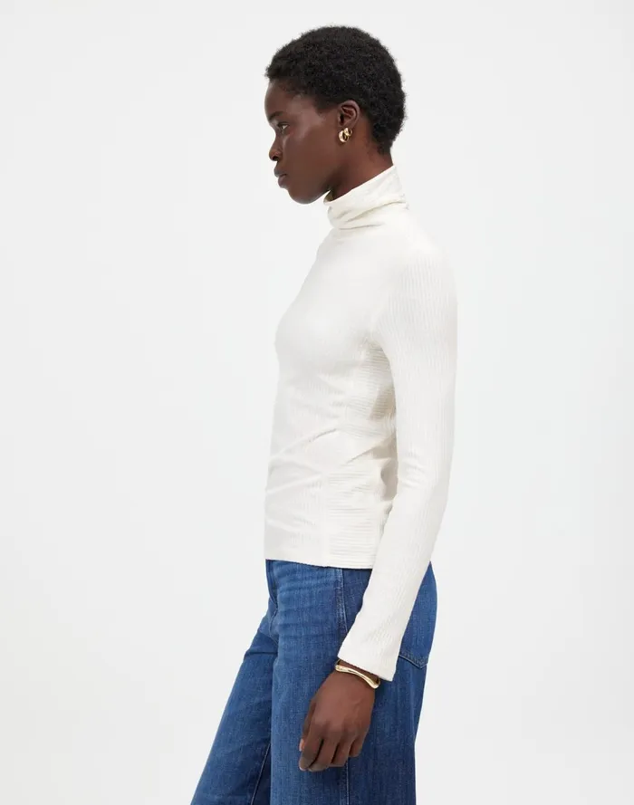 Women Tees Madewell Ribbed Turtleneck LongSleeve Tee Hthr Cream