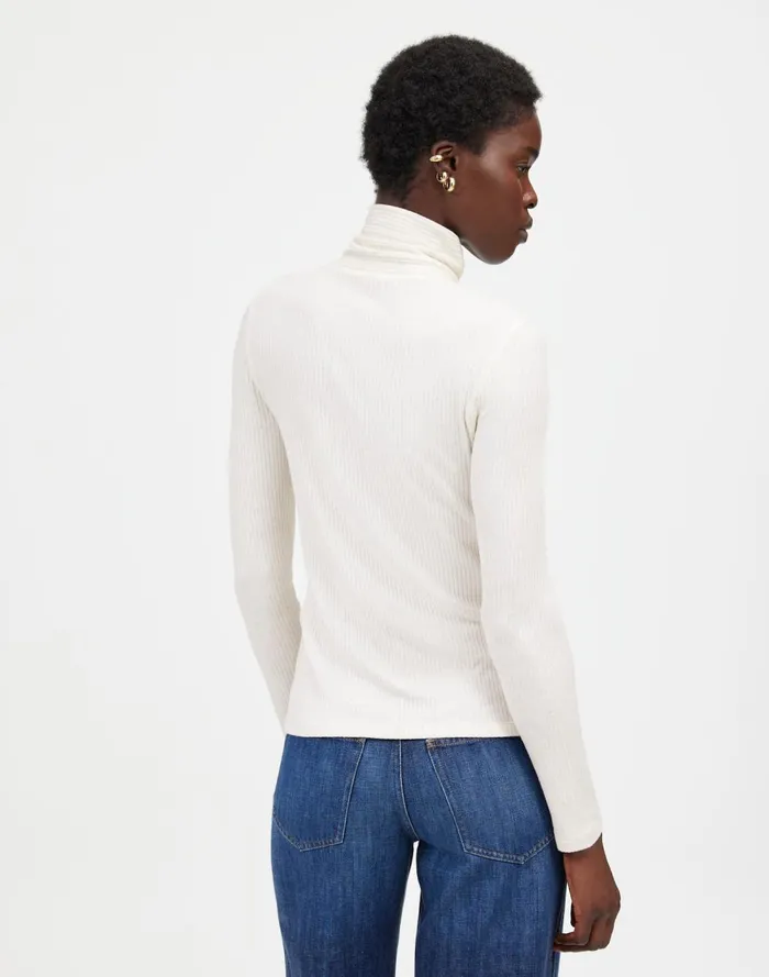 Women Tees Madewell Ribbed Turtleneck LongSleeve Tee Hthr Cream