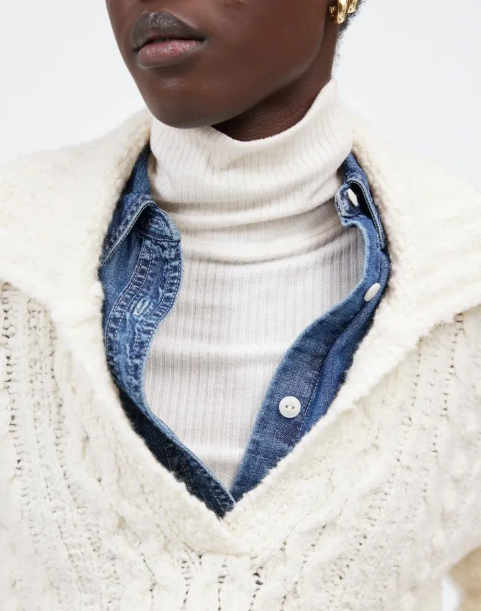 Women Tees Madewell Ribbed Turtleneck LongSleeve Tee Hthr Cream