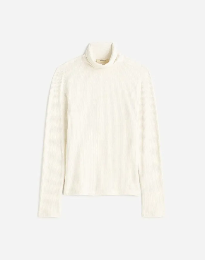 Women Tees Madewell Ribbed Turtleneck LongSleeve Tee Hthr Cream
