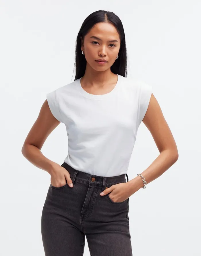 Women Tees Madewell SideCinch Muscle Tee Eyelet White