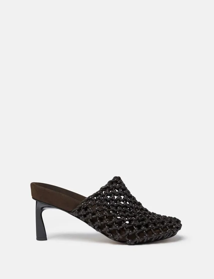 Women Terra Recycled Knotted Net Mules Cocoa Brown Stella McCartney Heels