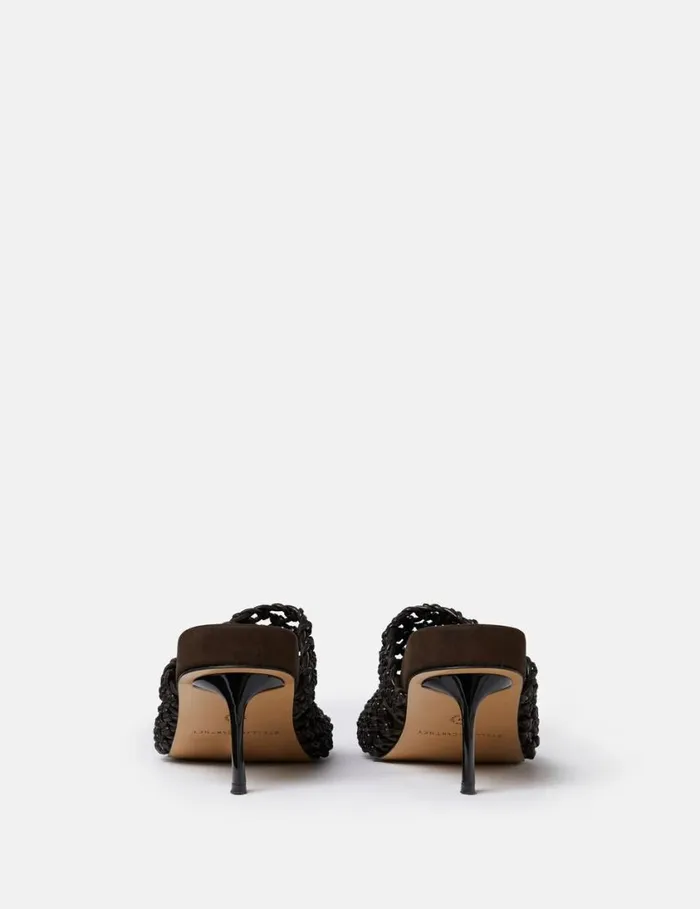 Women Terra Recycled Knotted Net Mules Cocoa Brown Stella McCartney Heels