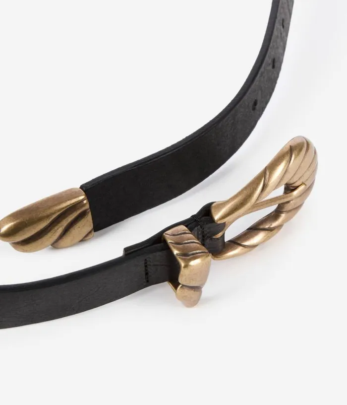 Women Thin Black Leather Double Buckle Belt THE KOOPLES Belts
