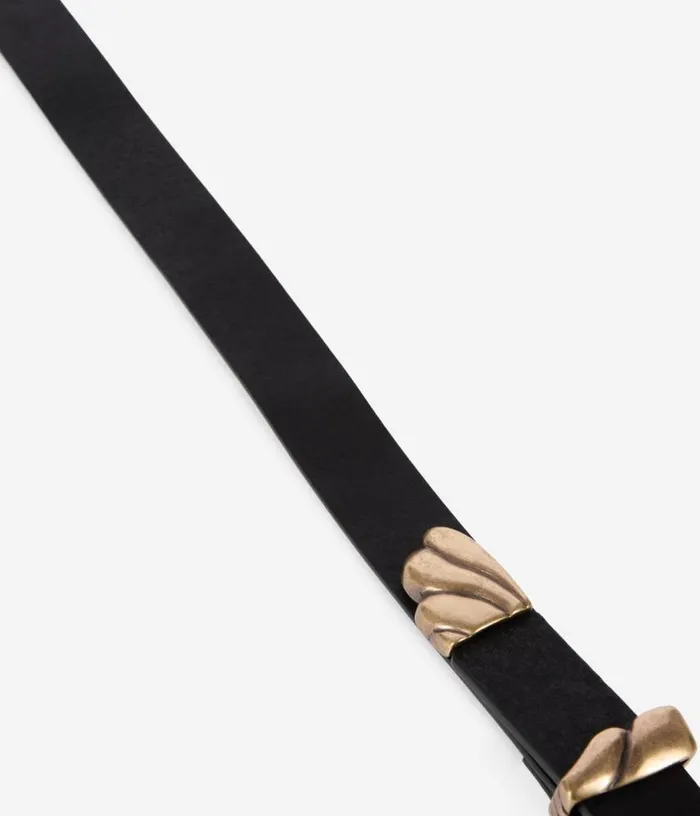 Women Thin Black Leather Double Buckle Belt THE KOOPLES Belts