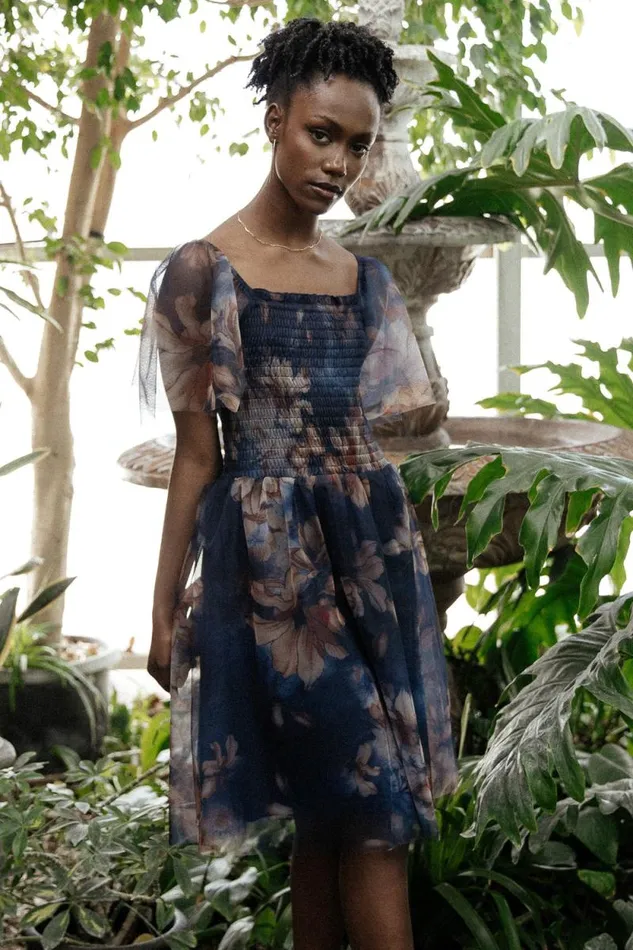 Women Tivoli Tulle Short Dress Dark Blue Floral Baltic Born Short Dresses