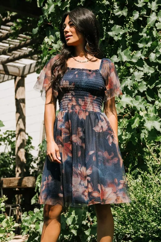 Women Tivoli Tulle Short Dress Dark Blue Floral Baltic Born Short Dresses