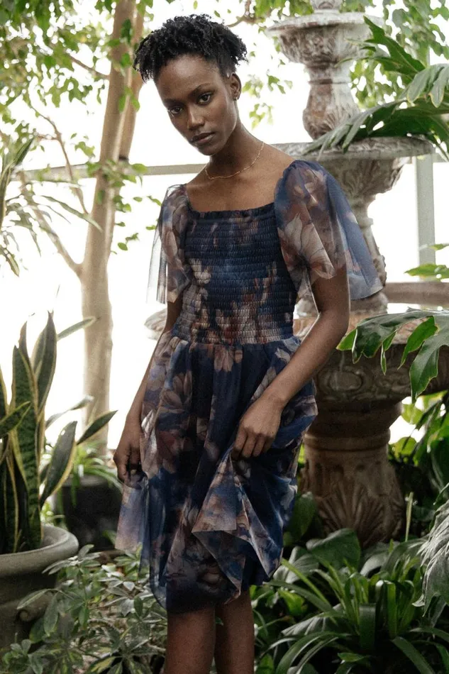 Women Tivoli Tulle Short Dress Dark Blue Floral Baltic Born Short Dresses