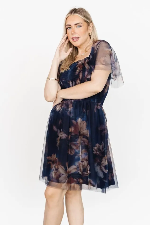Women Tivoli Tulle Short Dress Dark Blue Floral Baltic Born Short Dresses